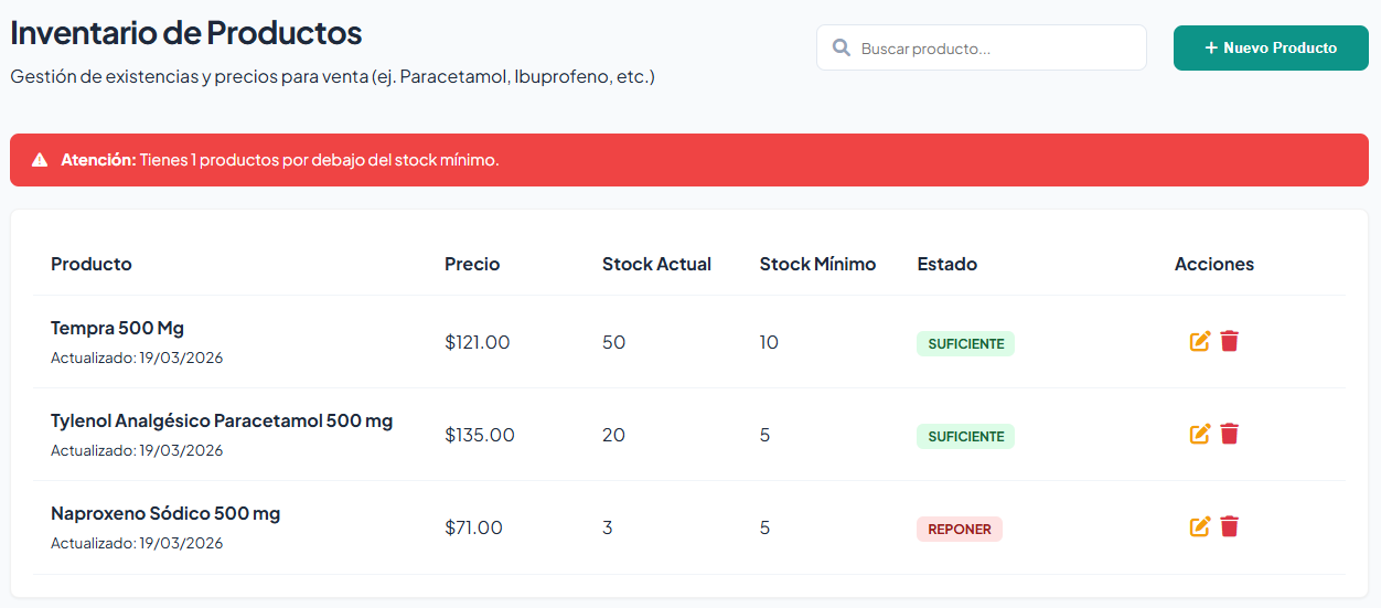 Captura de pantalla real de SyncSalud Pro
